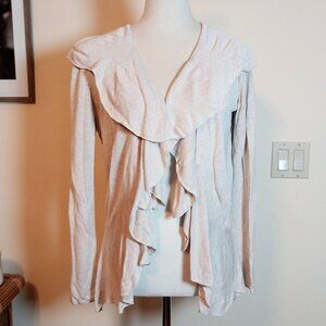 BELLDINI BEIGE CASCADE RUFFLE OPEN FRONT CARDIGAN SWEATER SIZE L